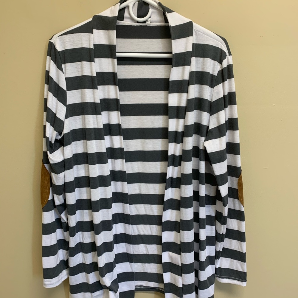 Striped Cardigan with Elbow Patches.Great for fall